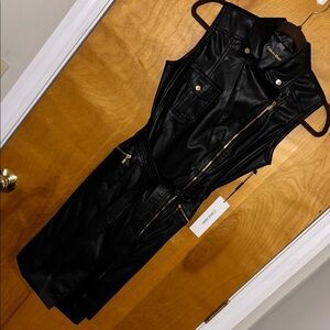 Calvin Klein Black leathered Midi Dress with Gold Details